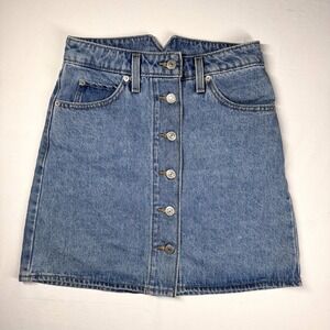 Levis Button Front Denim Mini Skirt Size 24 XS Notch Back‎ A-Line Preppy Retro